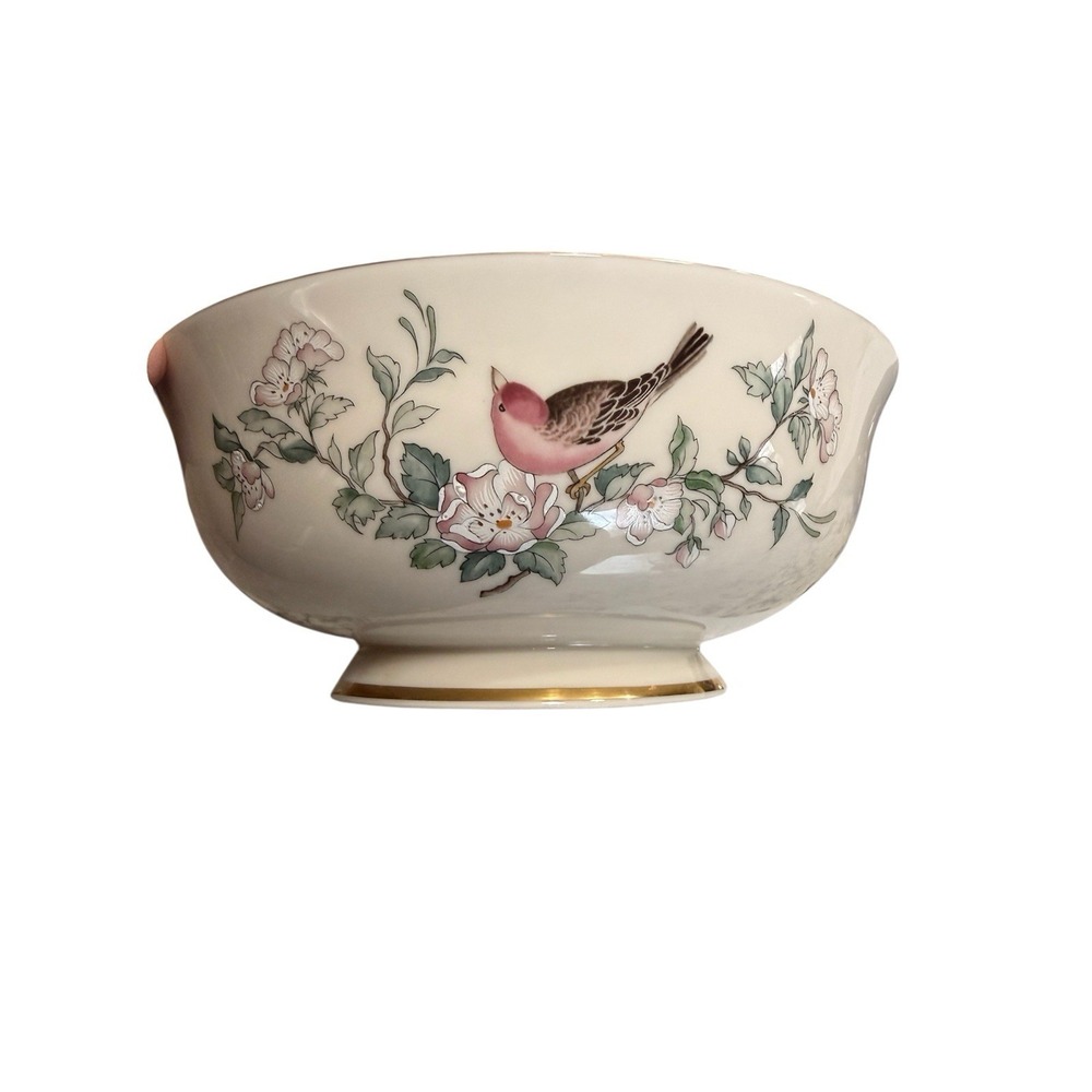 Lenox Serenade Bird & Floral 8.5" Serving Bowl 24K‎ Gold Trim Vintage Porcelain